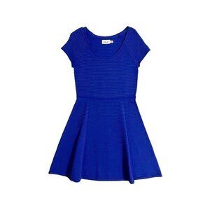 Eliza J Dress Cobalt Blue Knit Fit & Flare Striped Knit Cap Sleeve SZ M New